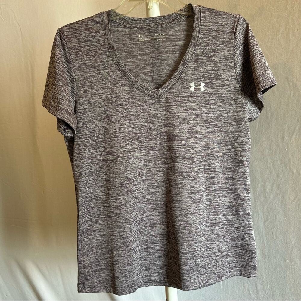 Under Armour Heatgear V-Neck Short Sleeve T-shirt Heathered Purple/Gray Medium